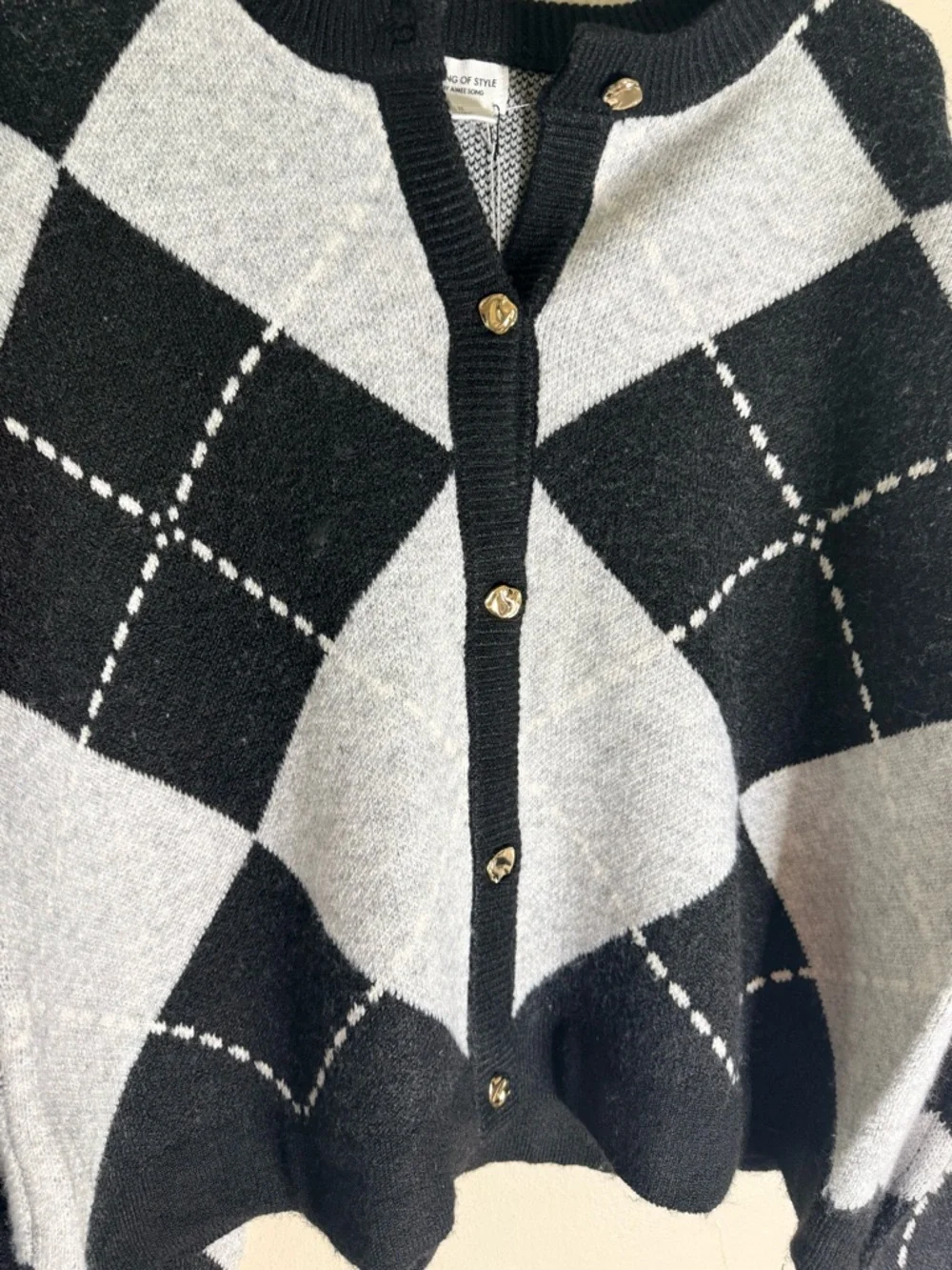 Song of Style Black & Gray Argyle Button Cardigan - Picture 7 of 9